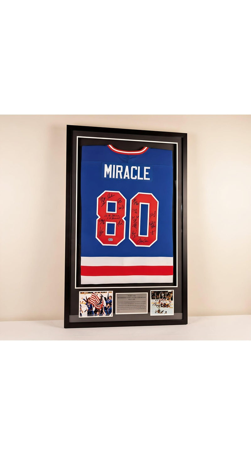 1980 Miracle on Ice USA Team Signed Jersey Beckett COA - With Frame