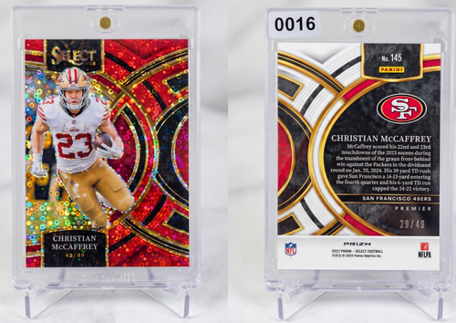 2023 Panini Select Christian McCaffrey Premier Level Orange Prizm  /49 #145