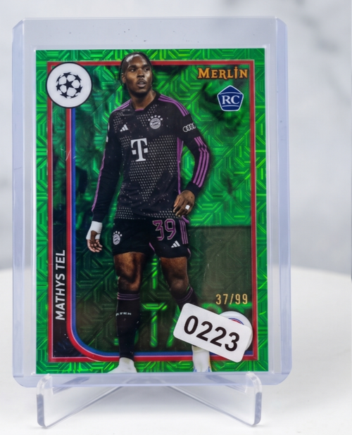 2023-24 Topps Merlin Mathys Tel RC GREEN REFRACTOR 99 #101 Bayern Munich