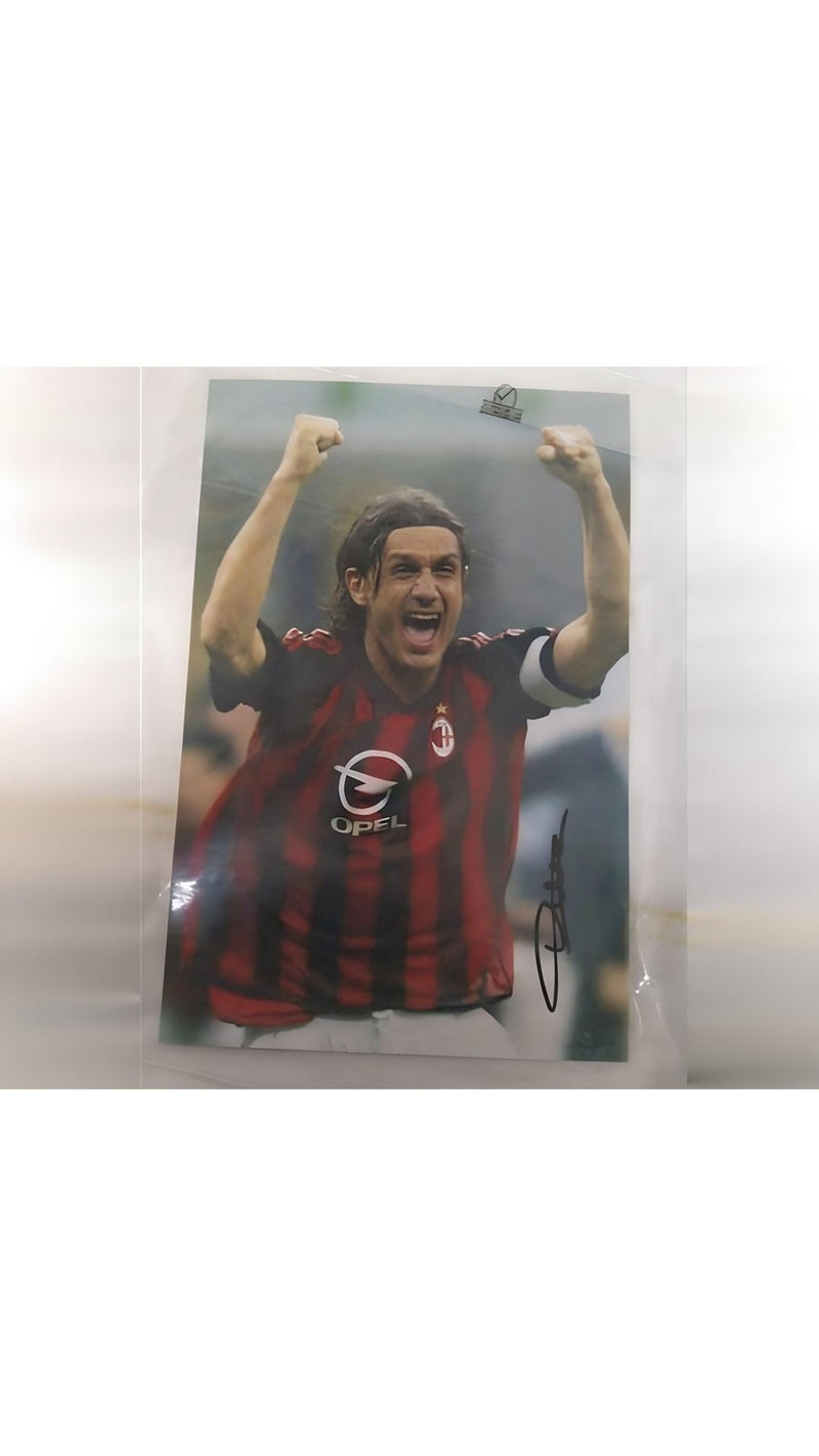 Paolo Maldini Celebrating AC Milan Icon Signed Photo 12x8 Soccer Fans