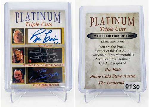 Platinum Triple Cuts Ric FlairSteve AustinUndertaker Facsimile Auto 1000