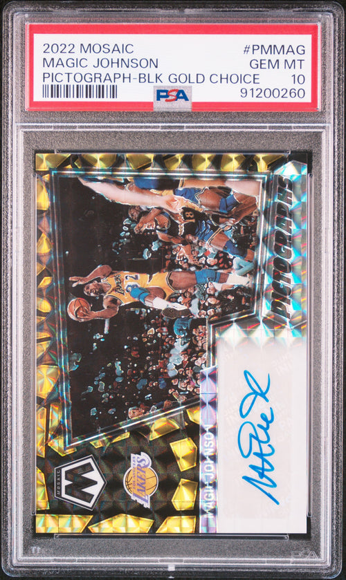 2022 PANINI MOSAIC PICTOGRAPHS MOSAIC BLACK GOLD CHOICE MAGIC JOHNSON /8 PSA 10
